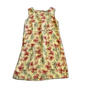Tahiti Reef Club Dress Womens Large Yellow Pink Hawaiian Floral Beach Tropical